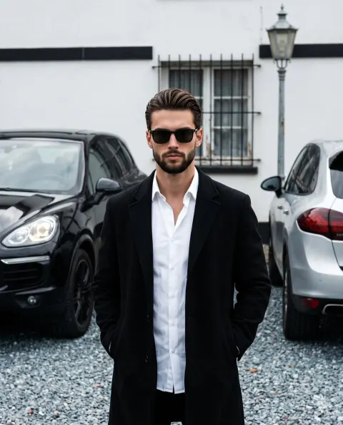 Stylish Man Black Coat Car Editorial