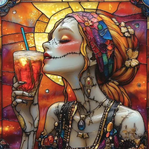 Stained Glass Tarot Skeleton Girl