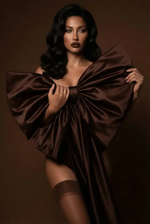 Midnight Chocolate Bow: Ultra-Realistic Editorial
