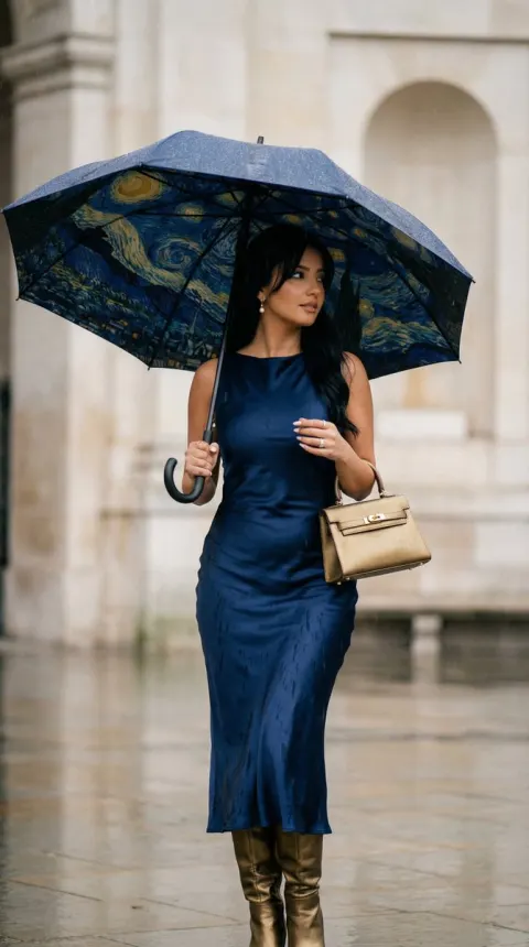 Starry Umbrella Rain Fashion Portrait