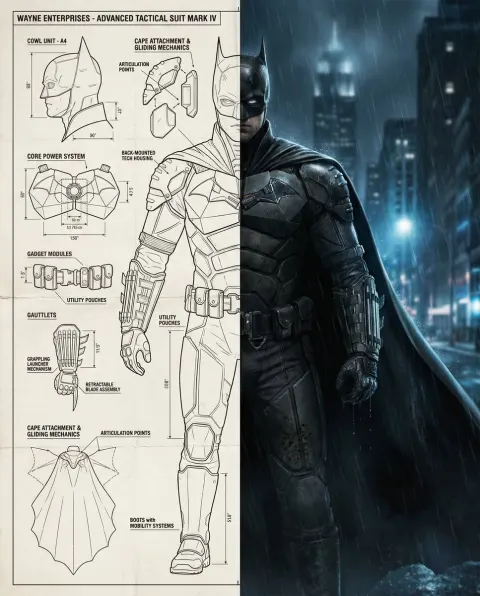 Batman Split Screen Blueprint Poster