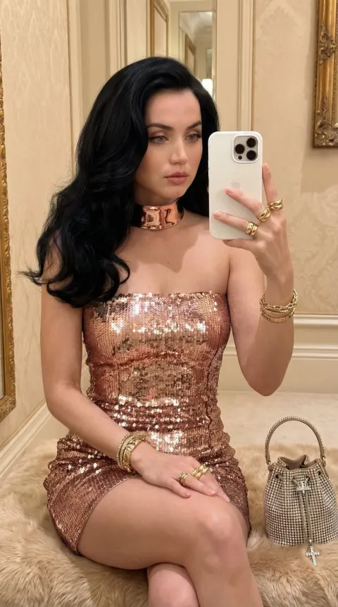 Blue Sequin Mirror Selfie Fashion