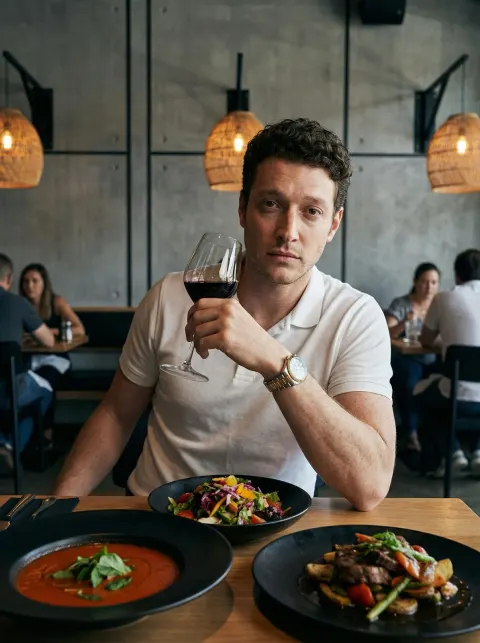 Gentleman Savoring Wine in Modern Restaurant
