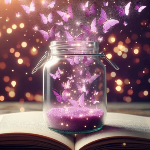 Glass jar with small pink butterflies