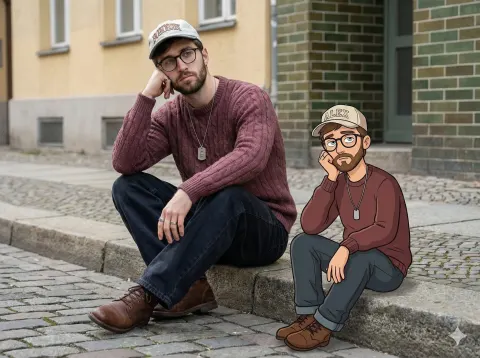 Real And Cartoon Urban Street Portrait