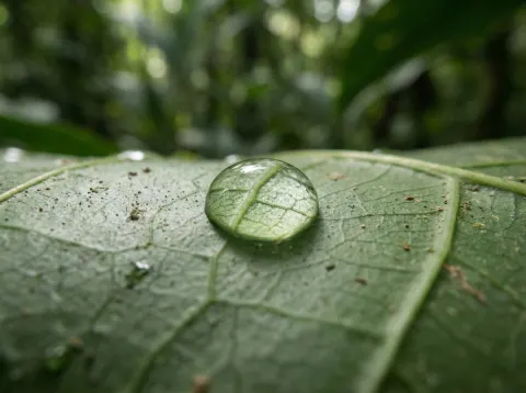 Rainforest Leaf Water Droplet Macro