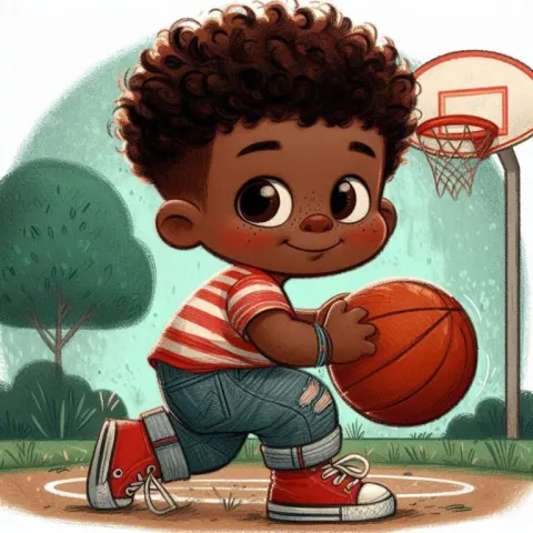African American boy dribbling a basketball