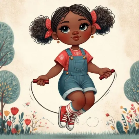 African American little girl jumping rope