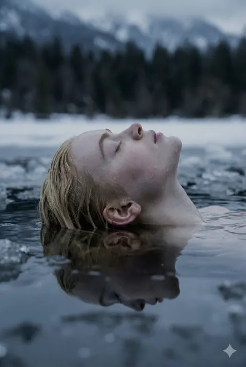 Blonde Beauty In Icy Lake