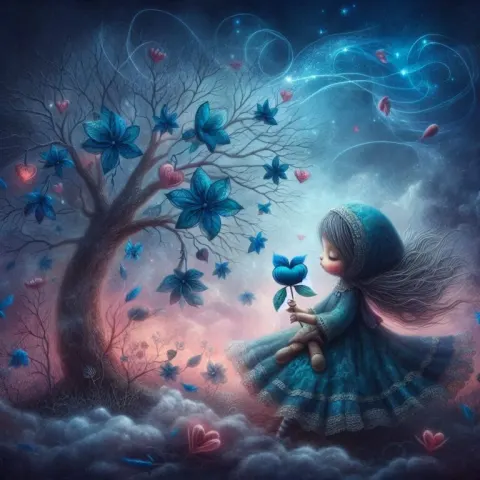 Rag doll girl in tree of dark secrets