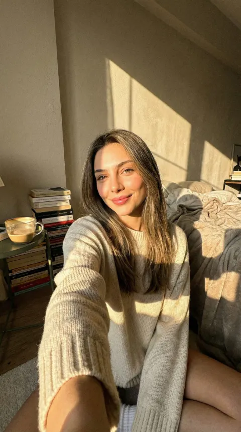 Golden Hour Cozy Indoor Selfie