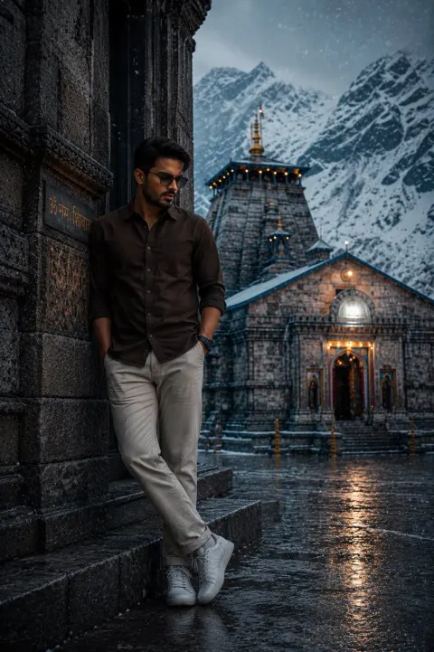 Contemplative Portrait at Himalayan Temple