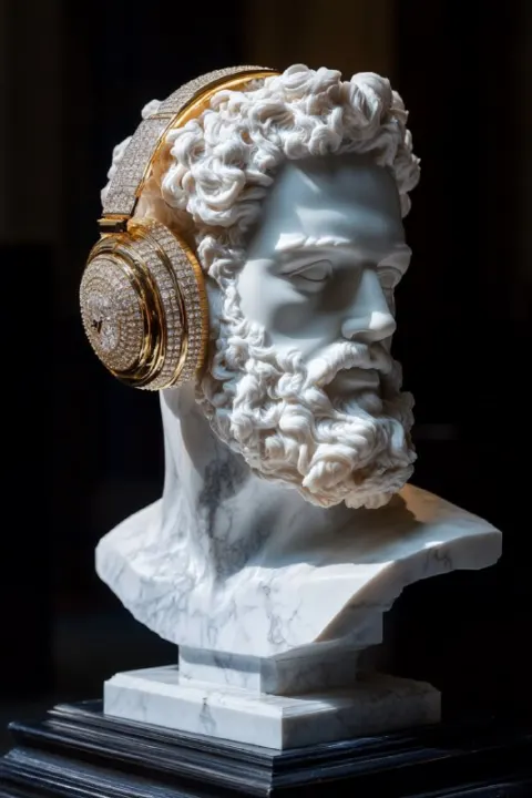 Greek head sculpture of a modern bearded hipster guy