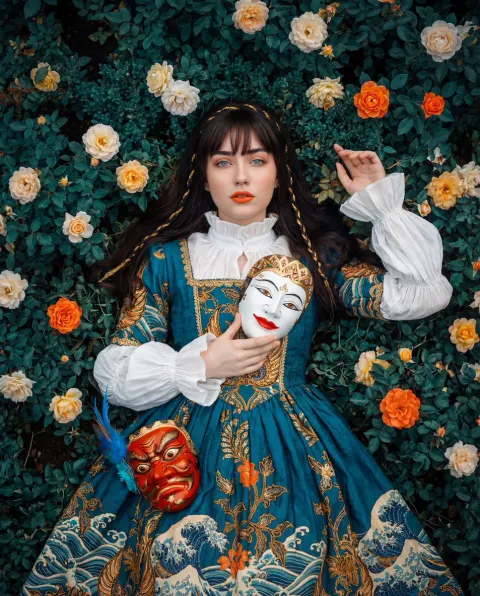 Opulent Indonesian Masked Portrait