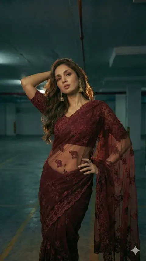 Maroon Saree Cinematic Fashion Portrait