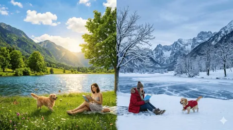Summer and Winter Split Landscape