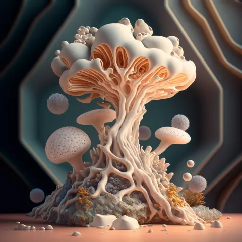 Symbiotic Fungus Growing From Marble Sculpture Render