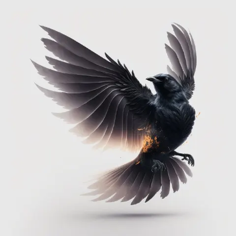 Black Bird Flying Away Back View Digital Art on White
