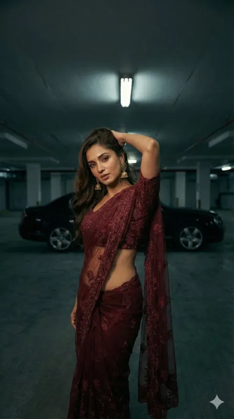 Maroon Saree in Luxury Garage