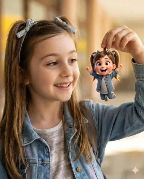 Girl Holding Tiny Pixar Self Portrait