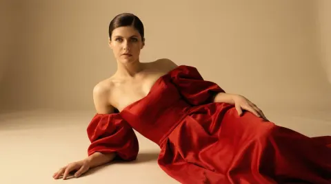 Elegant Red Dress Editorial Fashion Shoot