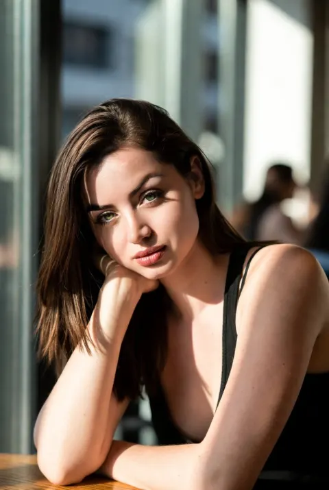 Melancholic Woman by Cafe Window