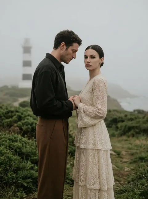 Lovers in Foggy Lighthouse