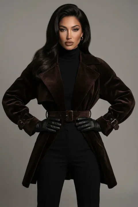 Chocolate Velvet Trench Editorial