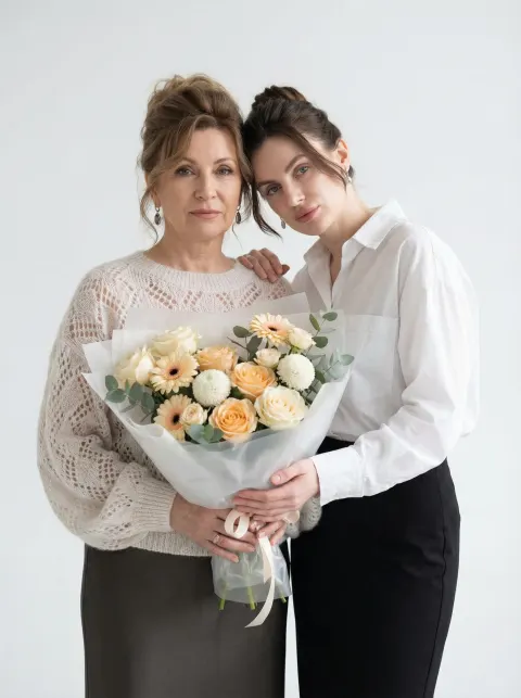 Mother Daughter Floral Studio Portrait