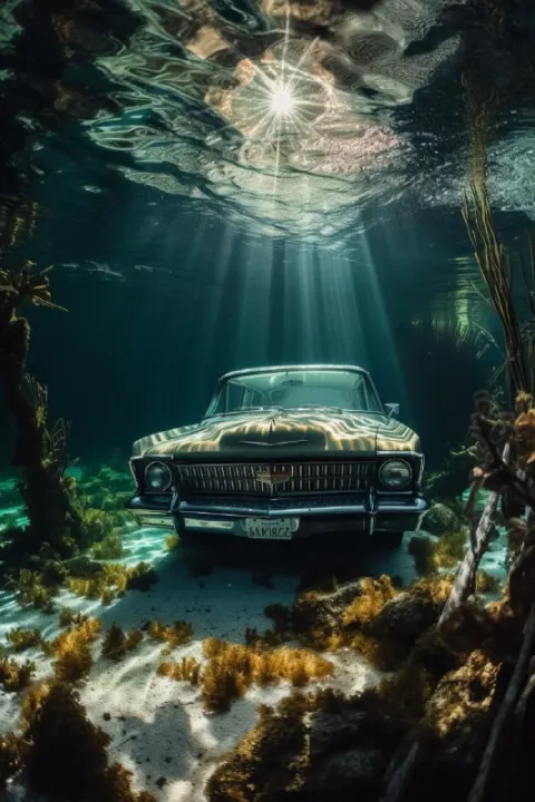 Vintage Chrysler Imperial, damaged, underwater