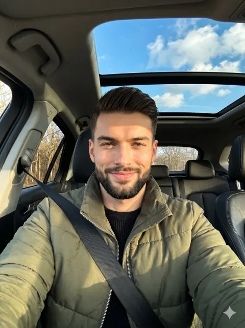 Golden Hour Driver Portrait in Car Interior
