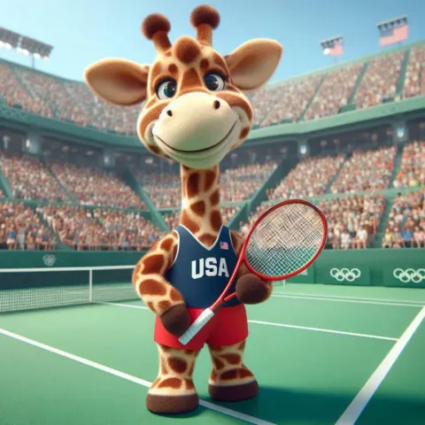A cute happy giraffe, dressed as a USA Olympian 2024