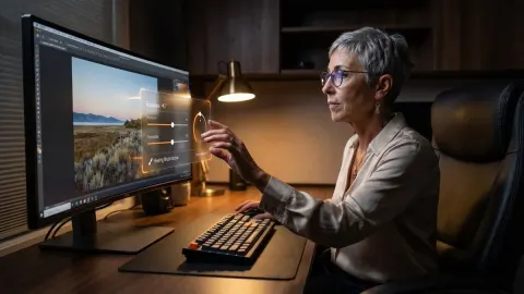 Floating HUD Photo Editing Workspace