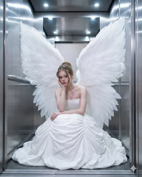 Ethereal Wings in Modern Elevator