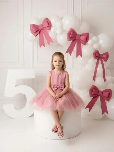 Pink Tulle Five Birthday Studio Portrait