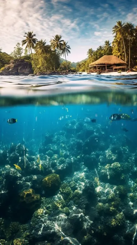 Fiji Ocean Underwater Scene in Beige and Azure Tones
