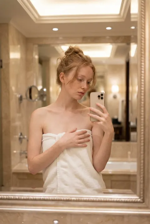 Mirror Selfie in Marble Bathroom