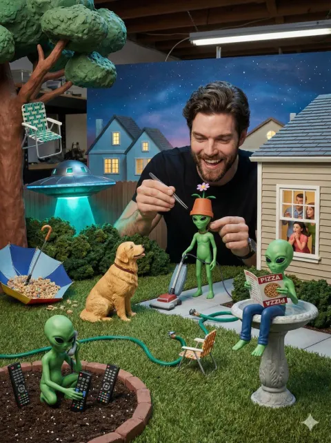 Alien Misusing Earthly Objects in Miniature Diorama