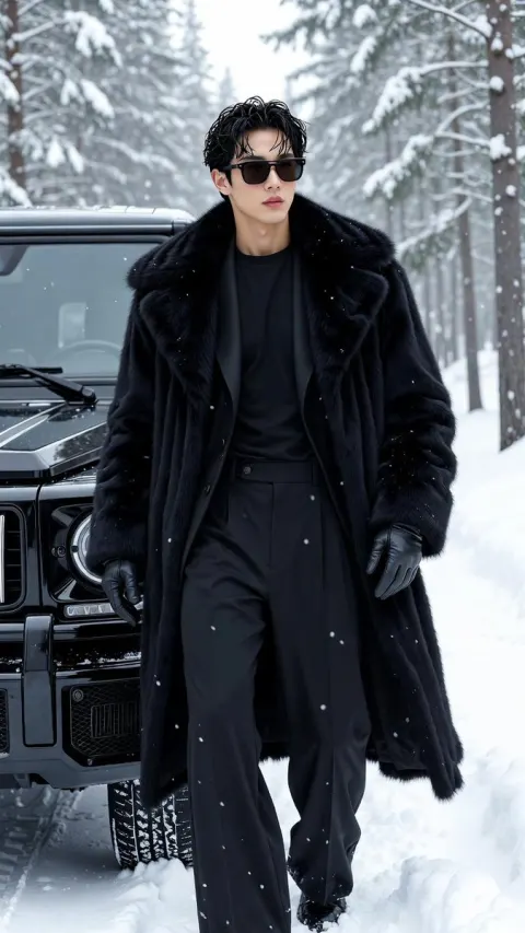 Stylish Man in Snowy Winter Fashion