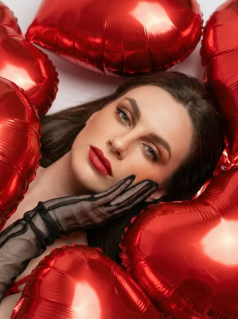 Red Balloons Romance Overhead