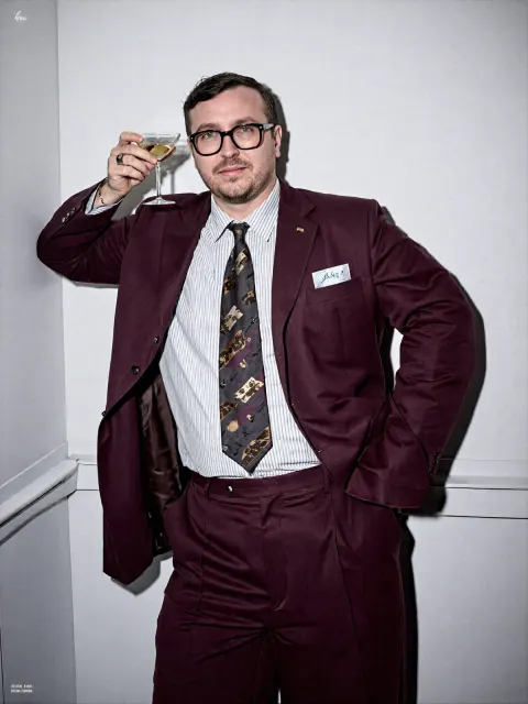 Burgundy Suit Fashion Editorial Portrait