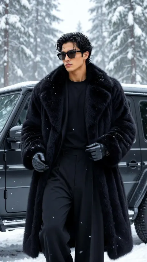 Winter Fashion Man Beside G-Wagon