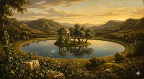 Surreal Renaissance Lake Oil Painting