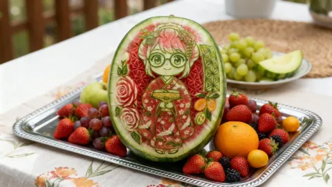 Thai Watermelon Girl Fruit Carving