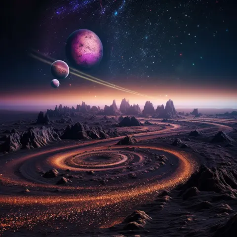 An asteroid belt, thousands of rocky bodies