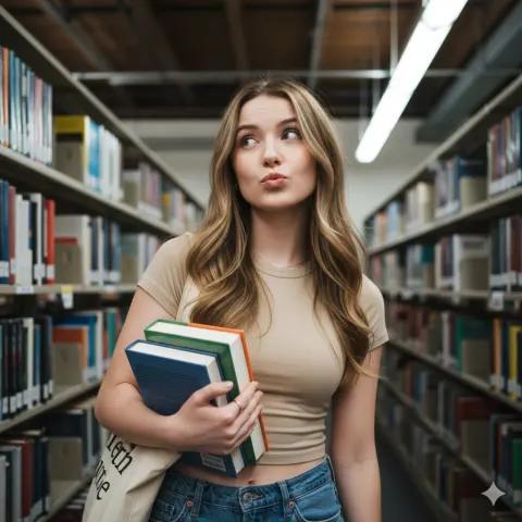 Playful Library Girl