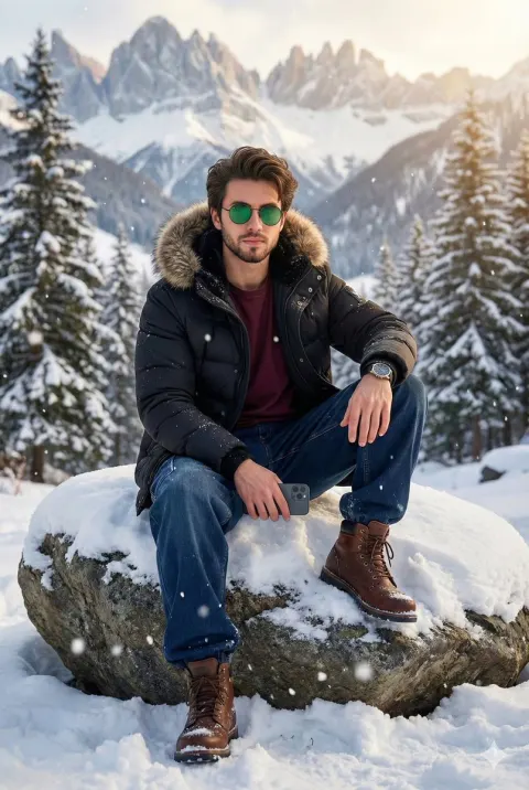 Cinematic Winter Portrait in Kashmir Snow