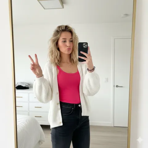 Pink Top Mirror Selfie Style