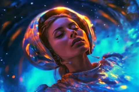 Female with headphones swimming elegantly