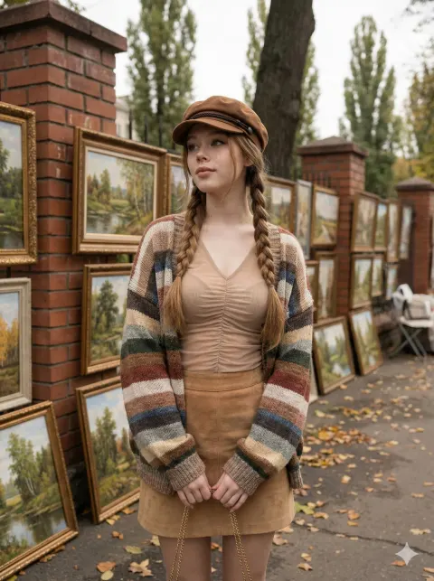 Cinematic Autumn Street Portrait of Braided Girl